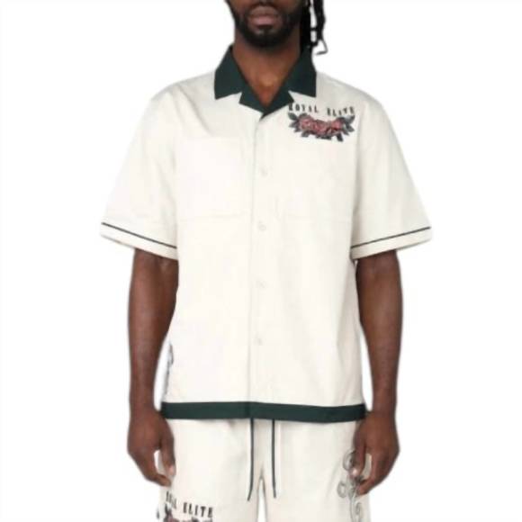 NEW SMOKE RISE boxy country club short sleeve buttoned down set in ecru/scarab